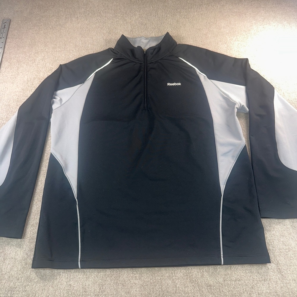 Reebok Mens Quarter Zip Pullover Black Grey Athletic Running Top XL 6332